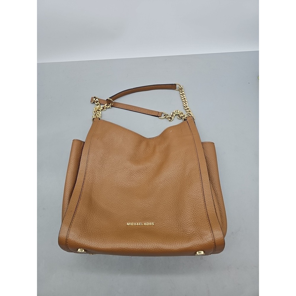 Michael Kors Women's Genuine Leather Tan Gold Chain‎ Hobo Bag W/ Garment Bag